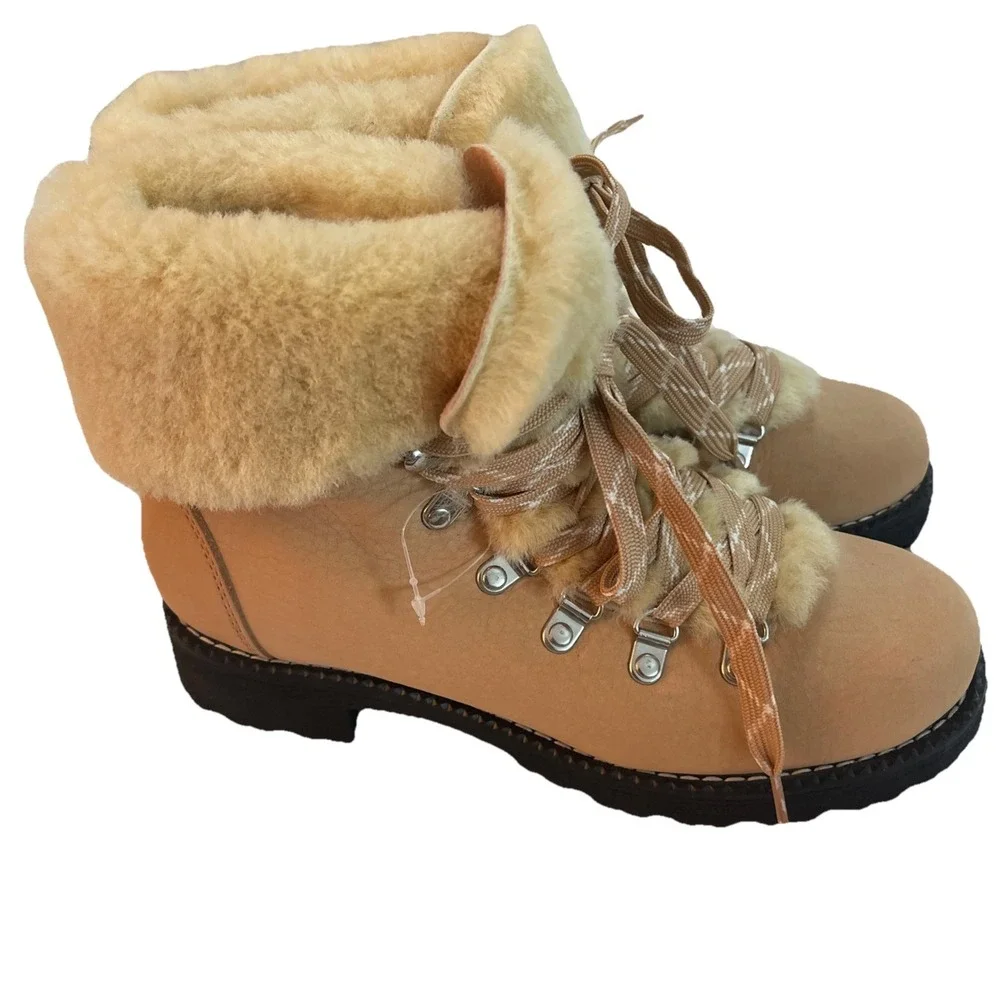 NEW WOMENS 8 J CREW NORDIC WINTER BOOTS IN LEATHER W SHEARLING BRONZED CLAY READ